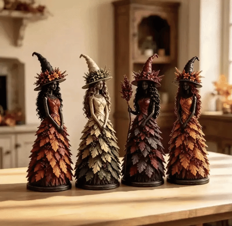 LeafWitch™ Autumn Figurine - Handcrafted Leaf & Berry Witch Statue