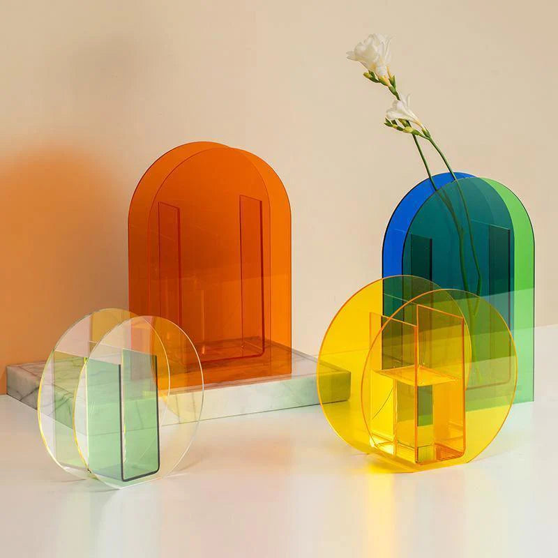 Vibrant Acrylic Geometric Floral Vase