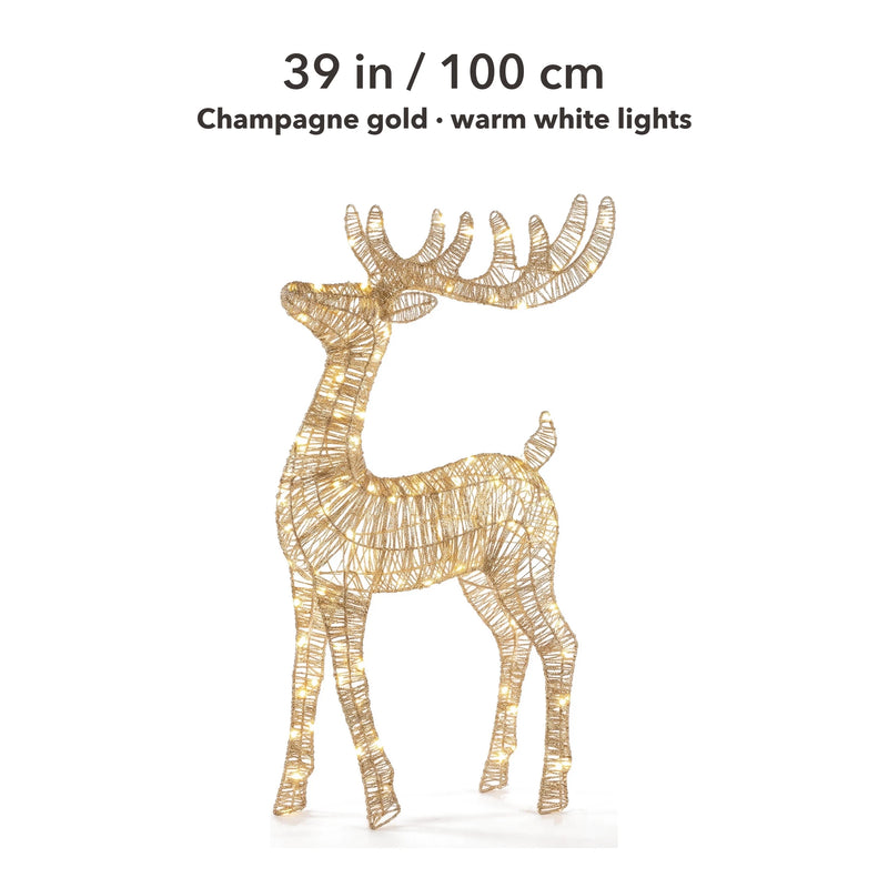 MerryNest™ Glitter Light-Up Christmas Deer — Champagne Gold, 39 in / 100 cm