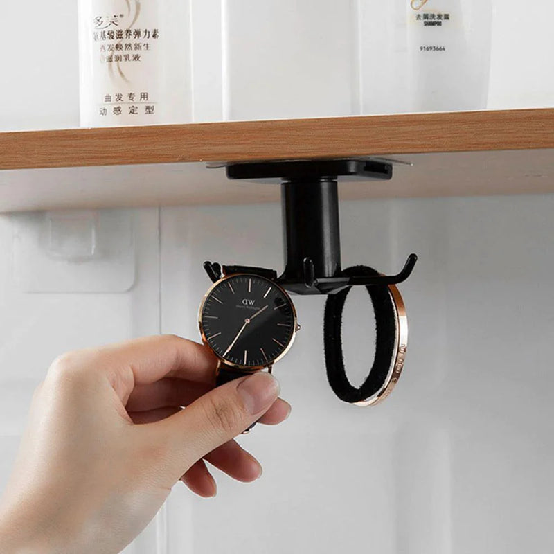 Under-Counter Rotating Kitchen Utensil Storage 6-Hook Organizer