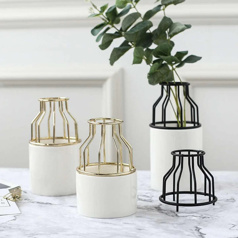 Iron and Ceramic Vase with Grated Design
