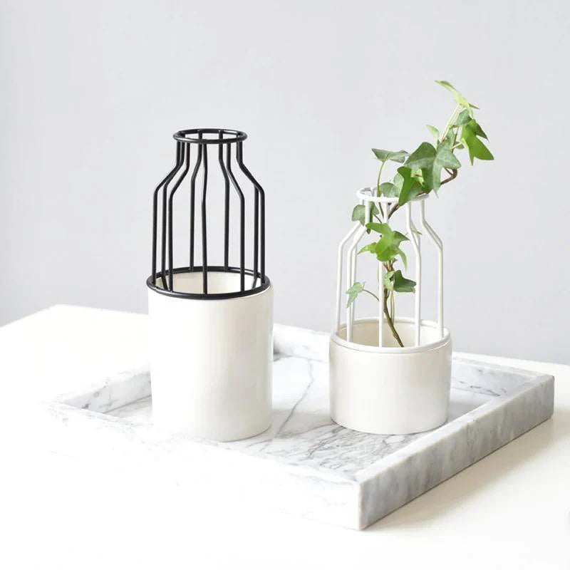 Iron and Ceramic Vase with Grated Design
