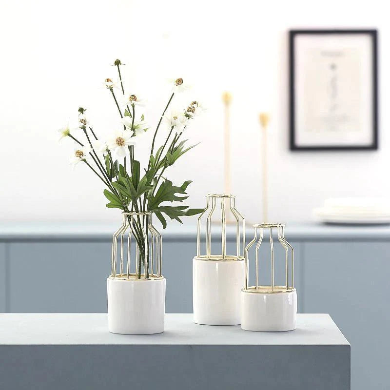 Iron and Ceramic Vase with Grated Design