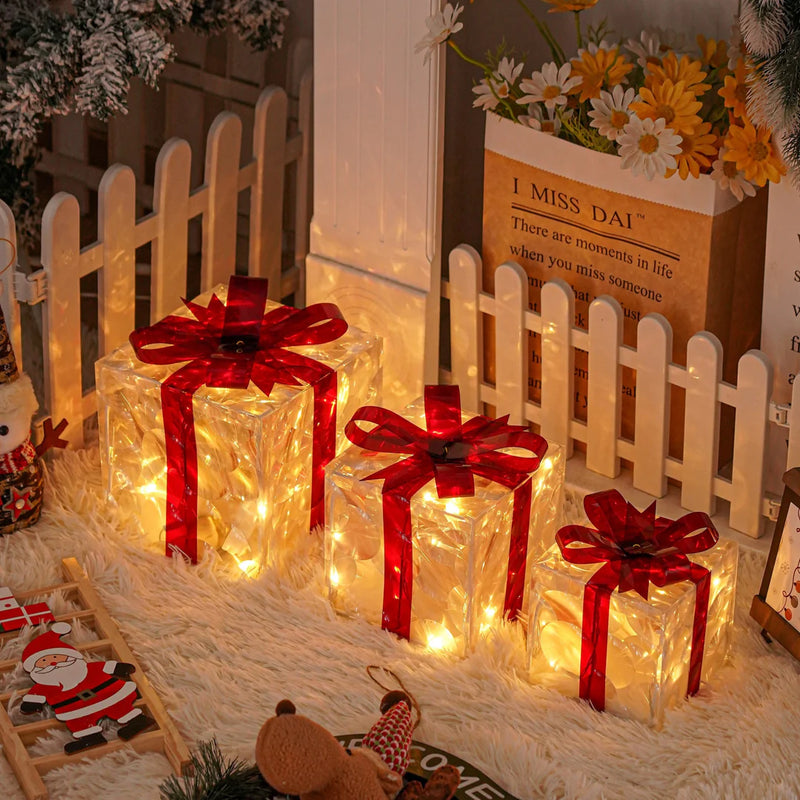 Holly Jolly Boxes™ - Set Of 3 Christmas Light Gift Boxes Decoration
