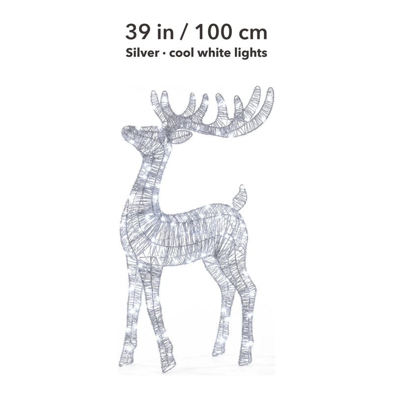 MerryNest™ Glitter Light-Up Christmas Deer — Silver, 39 in / 100 cm