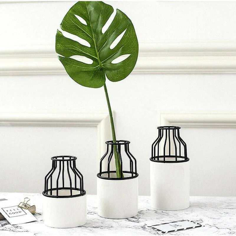 Iron and Ceramic Vase with Grated Design