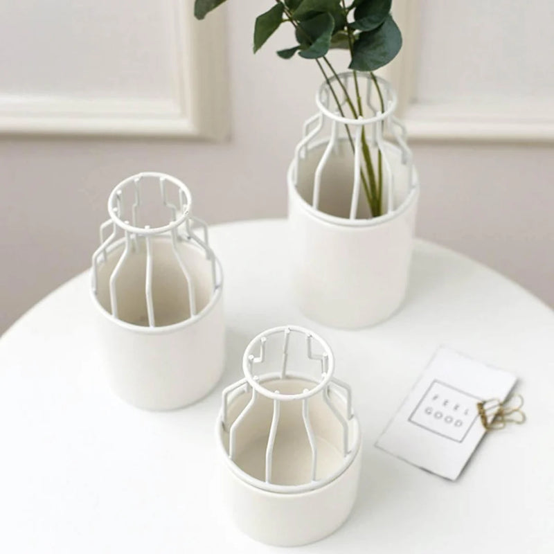 Iron and Ceramic Vase with Grated Design