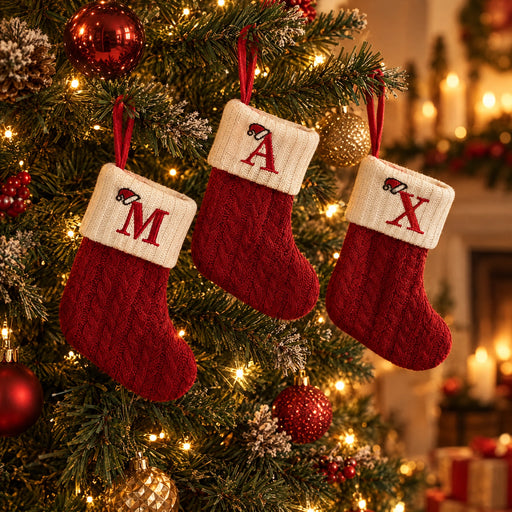 Initial stockings M, A and X hanging on a Christmas tree