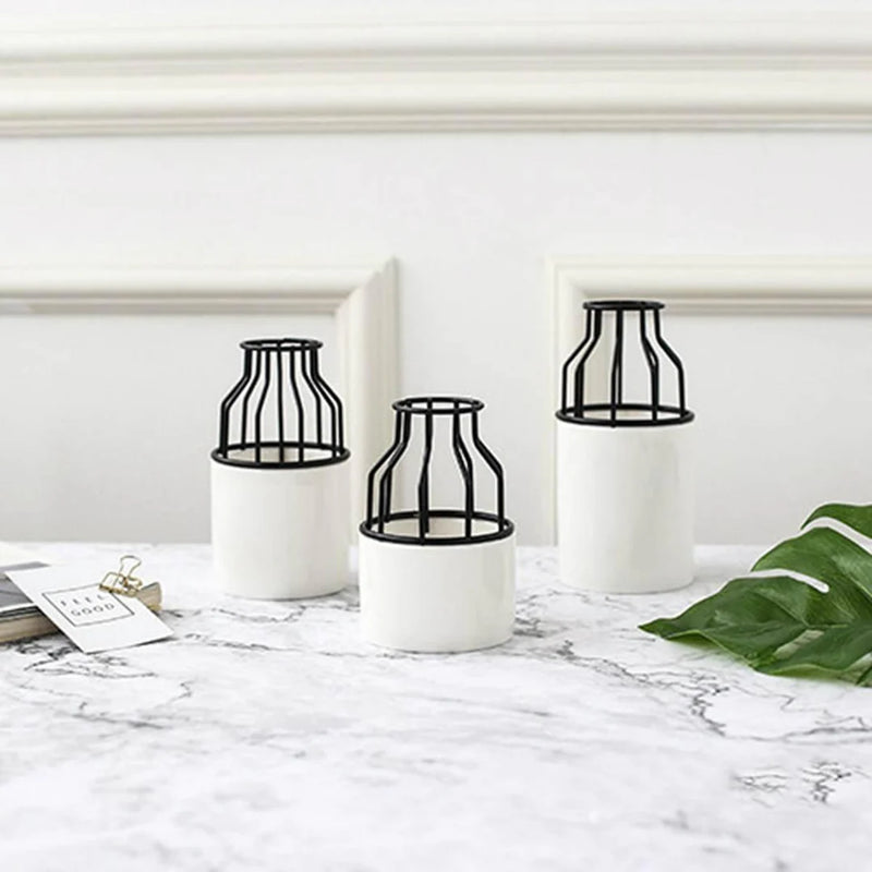Iron and Ceramic Vase with Grated Design