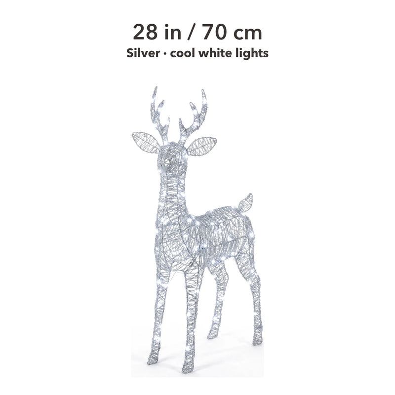 MerryNest™ Glitter Light-Up Christmas Deer — Silver, 28 in / 70 cm