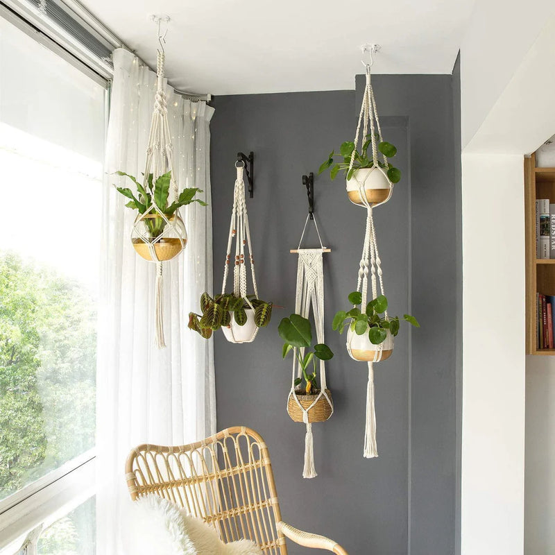 4-Piece Handcrafted Boho Macrame Plant Holder Set
