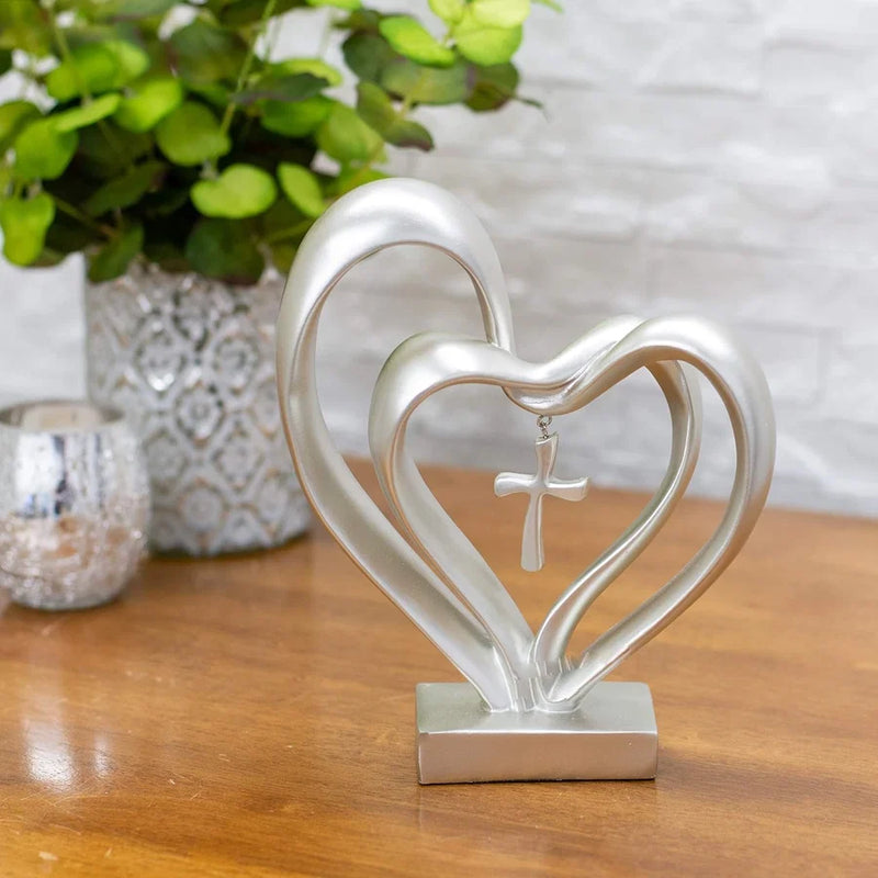 Entwined Heart & Cross Sculpture - Faith&Love Wedding Anniversary