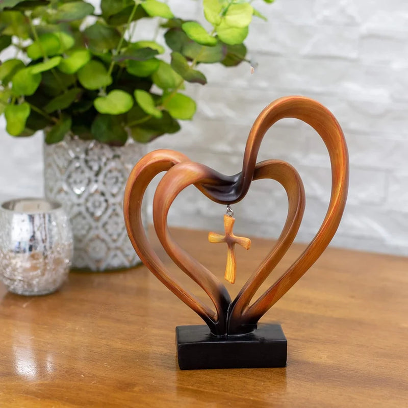 Entwined Heart & Cross Sculpture - Faith&Love Wedding Anniversary