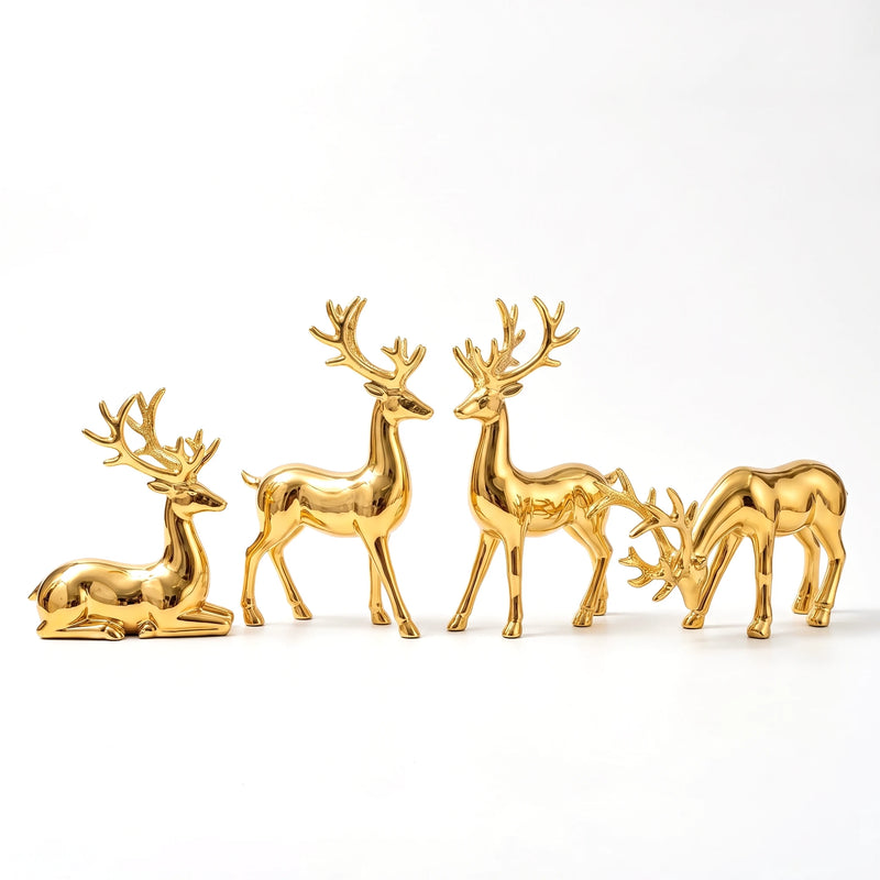 MerryNest™ Nordic Reindeer Figurine Set of 4 — Gold