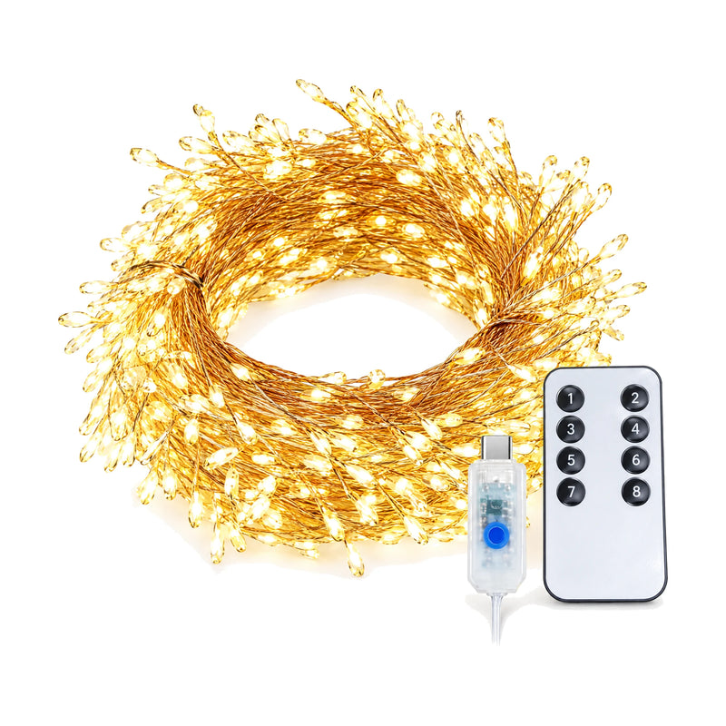 Copper wire light string, 12 m 400 LED, warm white, on a white background