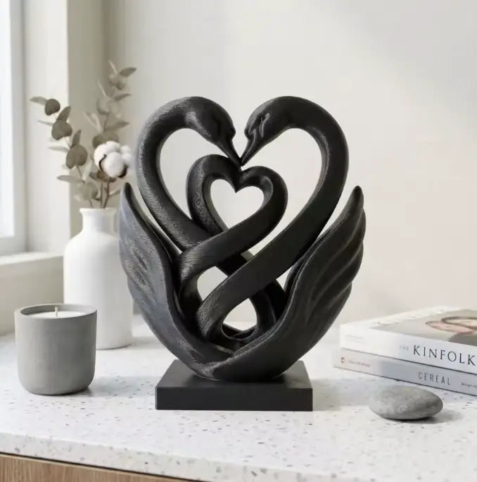 SwanForever Double Swan Heart Figurine - 3D Printed Romantic Love Ornament for Home & Wedding Décor