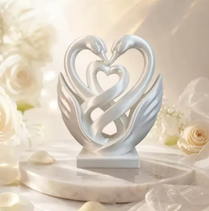 SwanForever Double Swan Heart Figurine - 3D Printed Romantic Love Ornament for Home & Wedding Décor