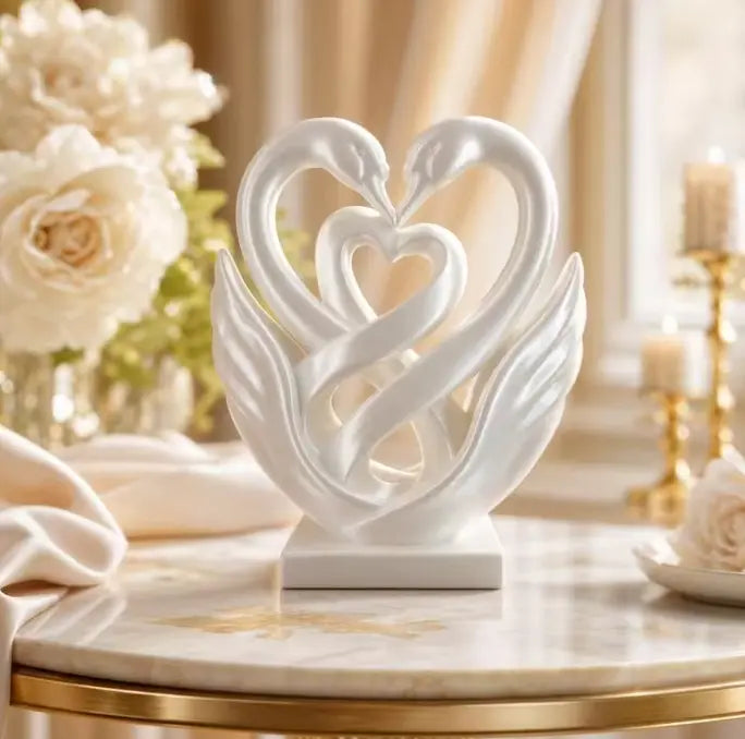 SwanForever Double Swan Heart Figurine - 3D Printed Romantic Love Ornament for Home & Wedding Décor
