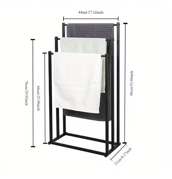 LinaRack™ Three-Tier Vertical Towel Rack - Freestanding Metal Storage for Bathroom & Balcony