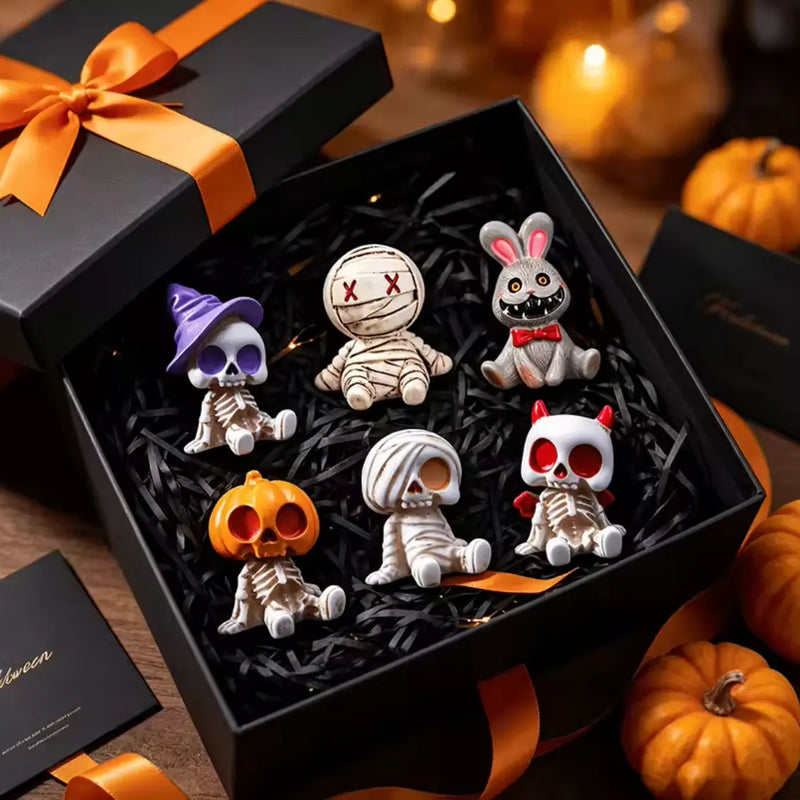 BoneyBunch™ Mini Skeleton Figurine Set - 6-Piece Halloween Resin Statues