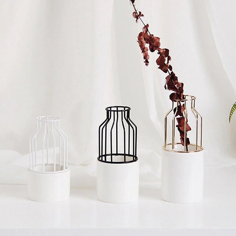 Iron and Ceramic Vase with Grated Design