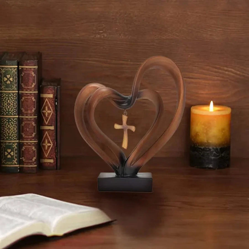 Entwined Heart & Cross Sculpture - Faith&Love Wedding Anniversary