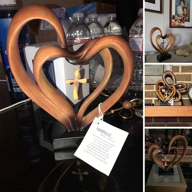 Entwined Heart & Cross Sculpture - Faith&Love Wedding Anniversary