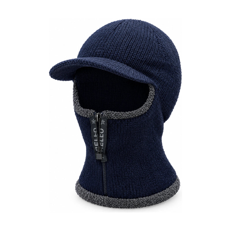 Knitted Winter Bomber Balaclava Hat — Visor & Ear Cover, One Size