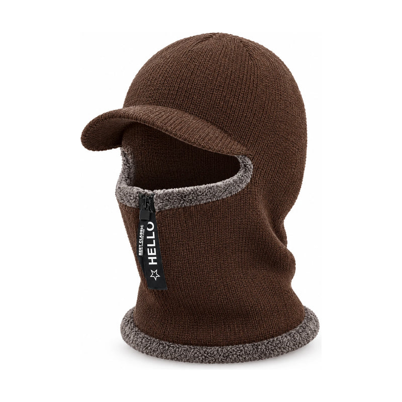 Knitted Winter Bomber Balaclava Hat — Visor & Ear Cover, One Size