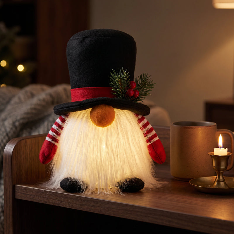 Plush Christmas Gnome Hanging Ornament with Warm LED Glow