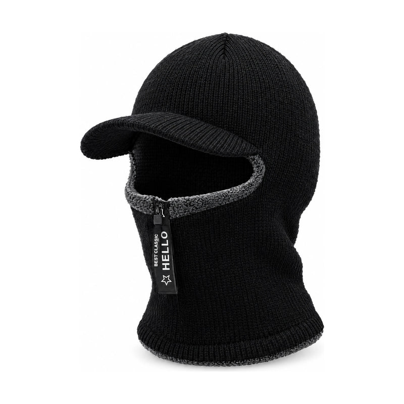 Knitted Winter Bomber Balaclava Hat — Visor & Ear Cover, One Size