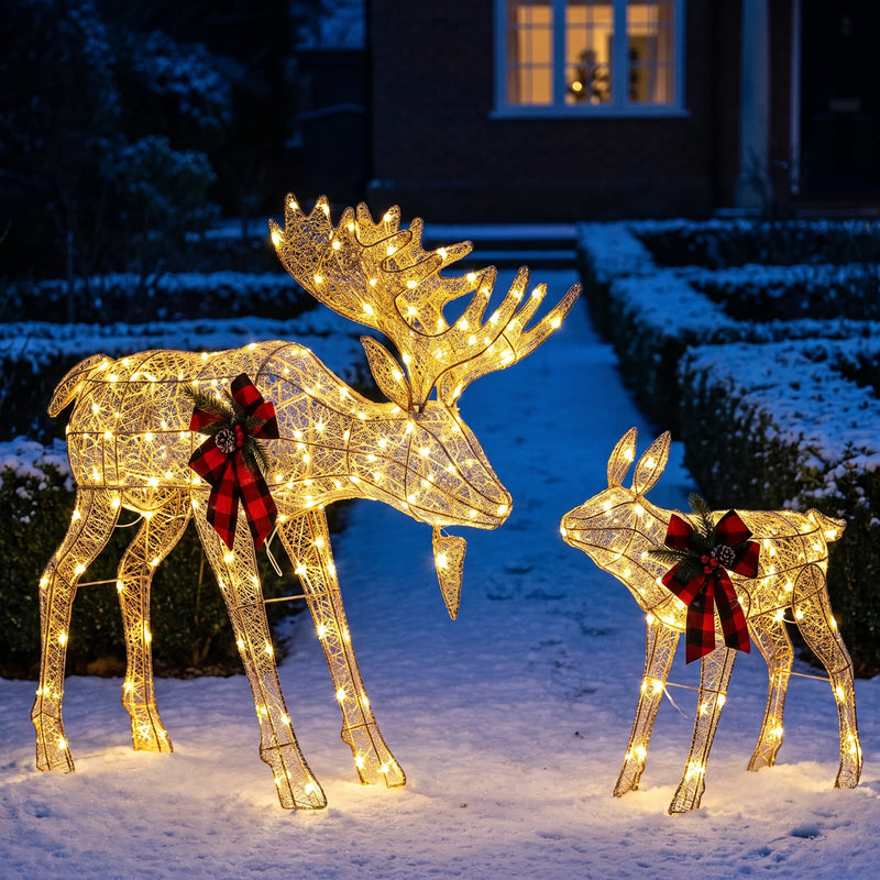 2 Piece Lighted Reindeer Family with 240 LED Lights