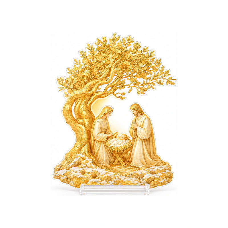 Flat Acrylic Christmas Nativity Scene – Holy Family Under an Olive Tree