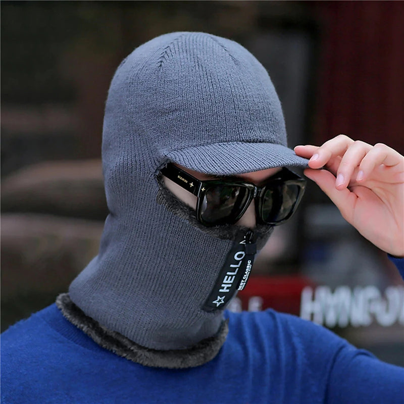 Knitted Winter Bomber Balaclava Hat — Visor & Ear Cover, One Size
