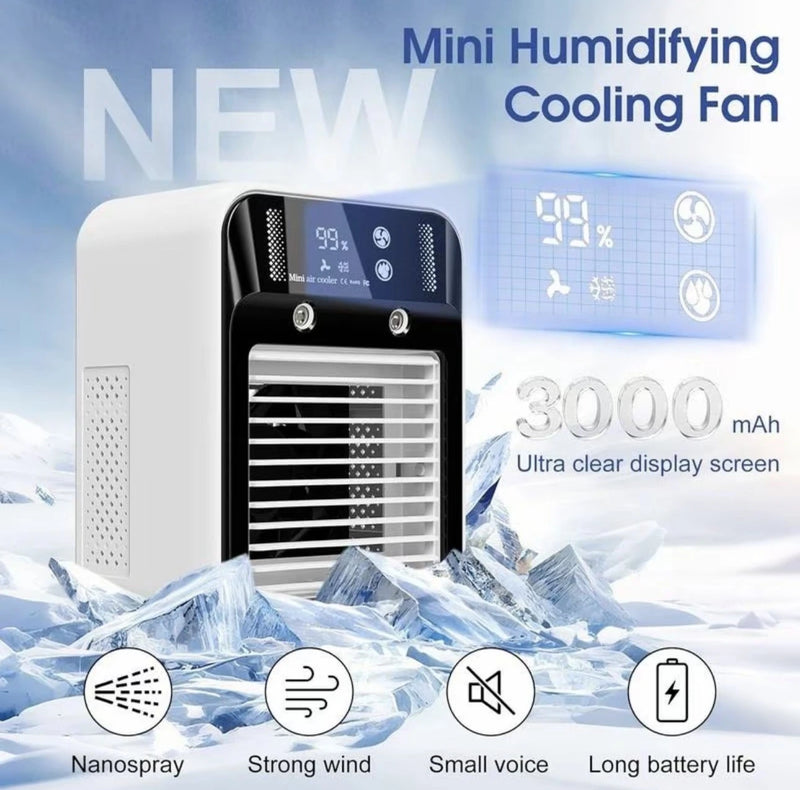 Portable Mini Air Cooler - 700ML Humidifying Fan with Ice & Spray Modes