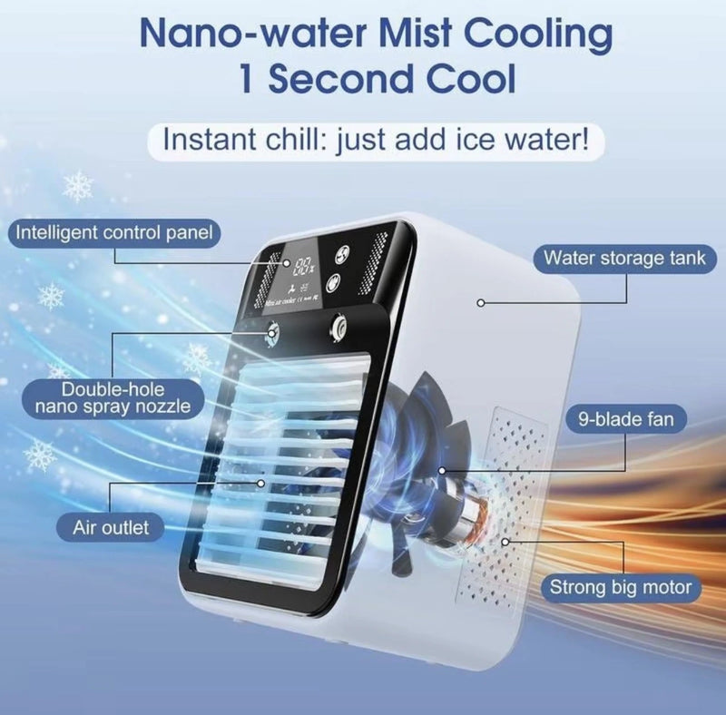 Portable Mini Air Cooler - 700ML Humidifying Fan with Ice & Spray Modes