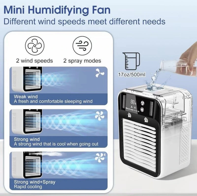 Portable Mini Air Cooler - 700ML Humidifying Fan with Ice & Spray Modes