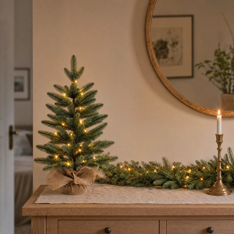 Pure PE Tabletop Christmas Tree — 18 in & 24 in, Unlit or Warm White LED