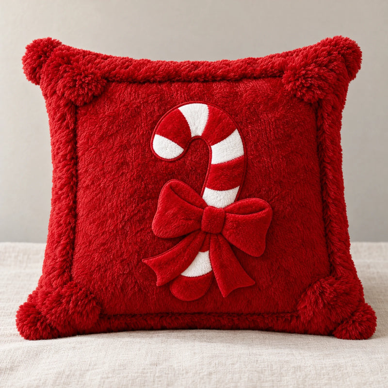 Red Christmas Cushion Cover 18x18 in, Candy Cane, Cover Only