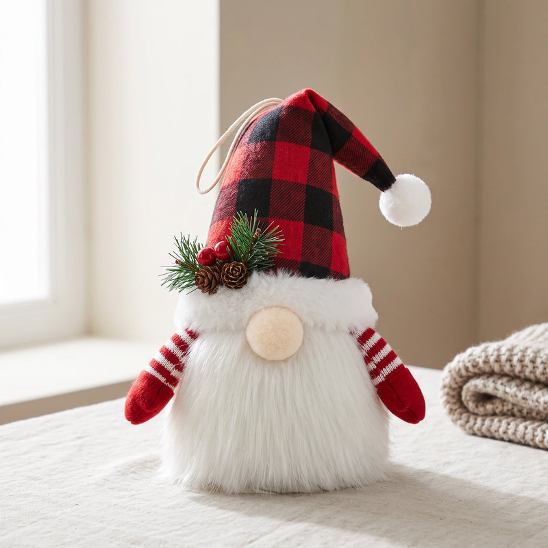 Plush Christmas Gnome Hanging Ornament with Warm LED Glow