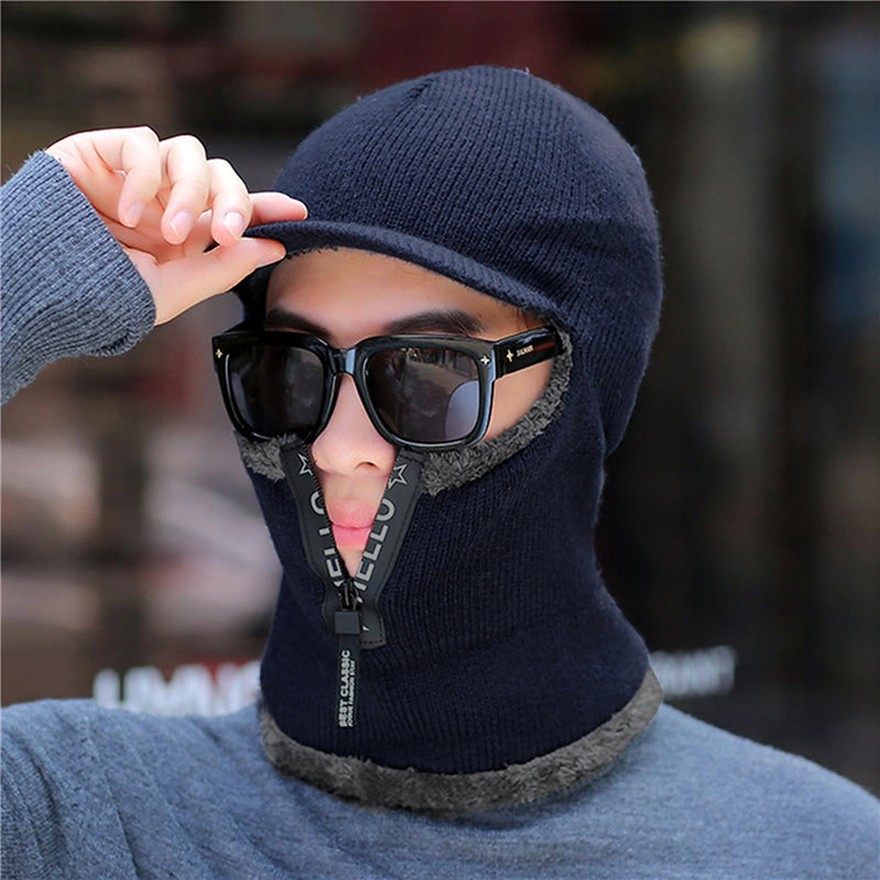 Knitted Winter Bomber Balaclava Hat — Visor & Ear Cover, One Size