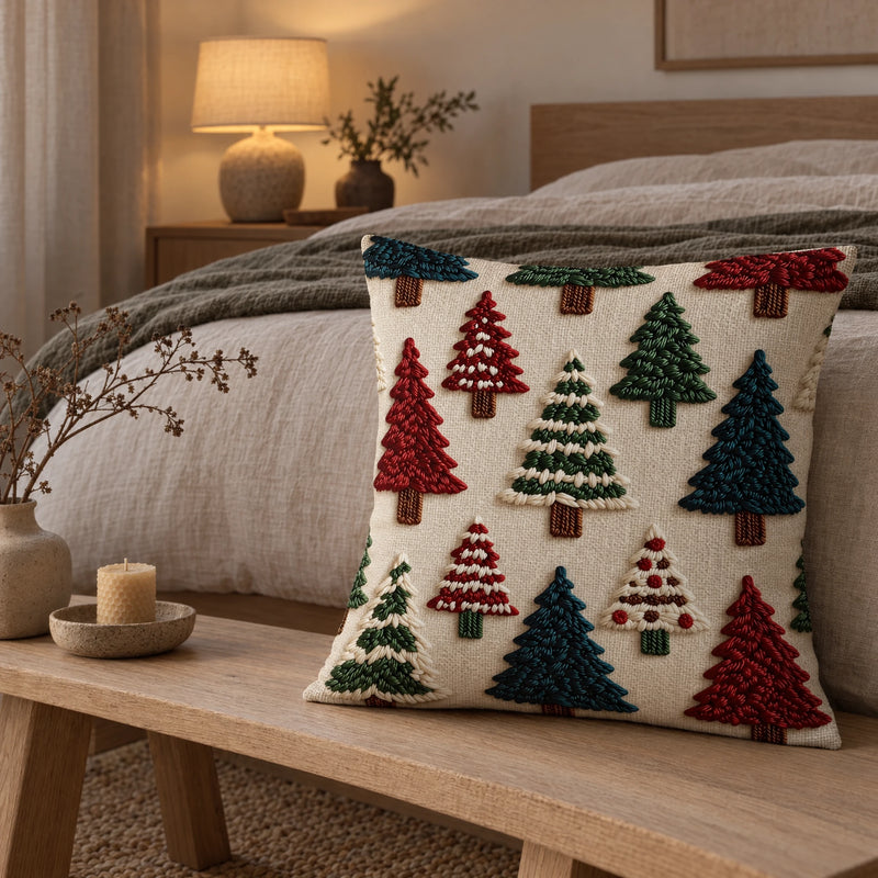 Christmas Tree Print Cushion Cover — Flat 2D Print, 16 to 24 in