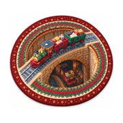 Color 4 railway scene print round rug, 120 cm diameter, on a white background