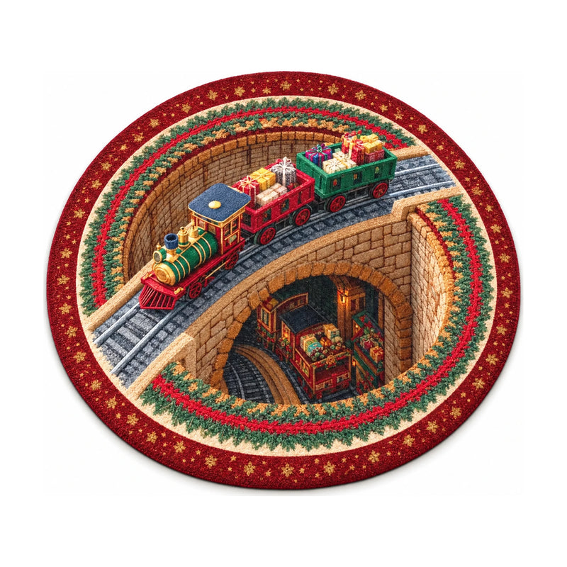 Color 4 railway scene print round rug, 120 cm diameter, on a white background