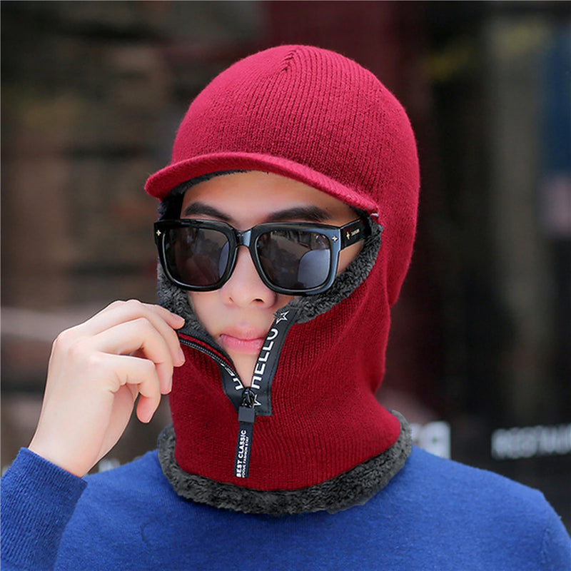 Knitted Winter Bomber Balaclava Hat — Visor & Ear Cover, One Size