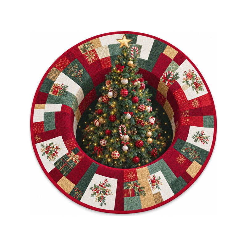 Color 2 Christmas tree print round rug, 120 cm diameter, on a white background