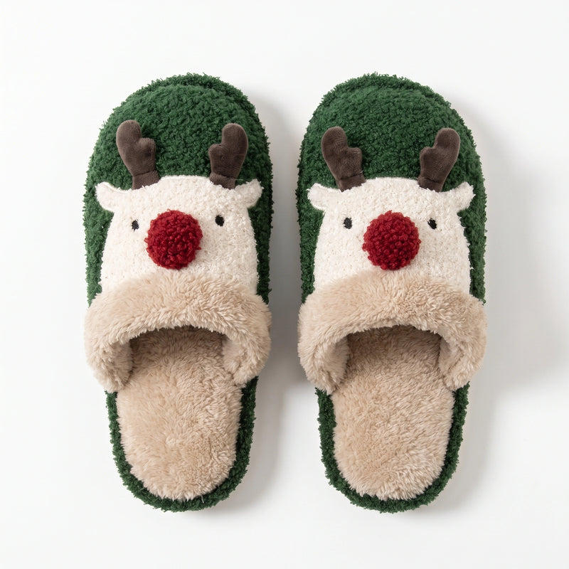 Reindeer Plush Christmas Slippers