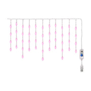 USB icicle curtain light, pink, on a white background
