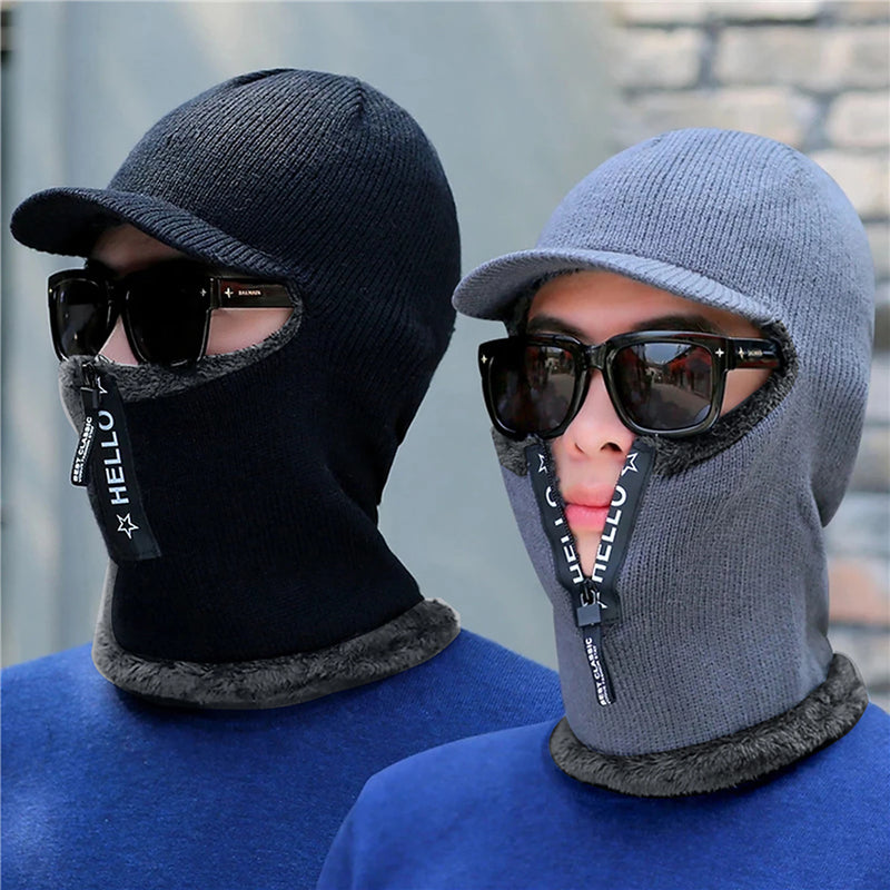 Knitted Winter Bomber Balaclava Hat — Visor & Ear Cover, One Size