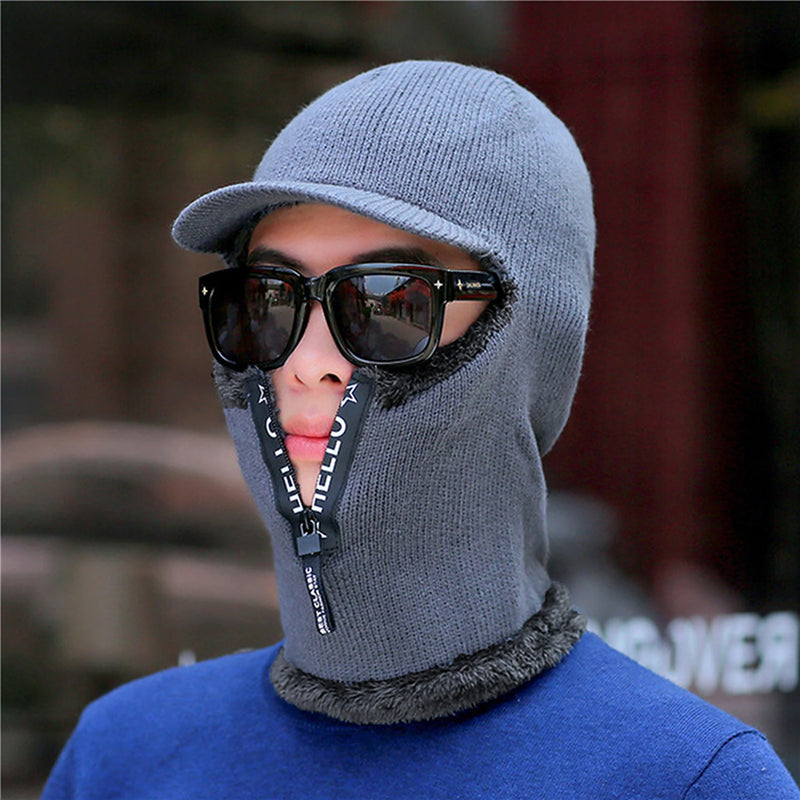 Knitted Winter Bomber Balaclava Hat — Visor & Ear Cover, One Size